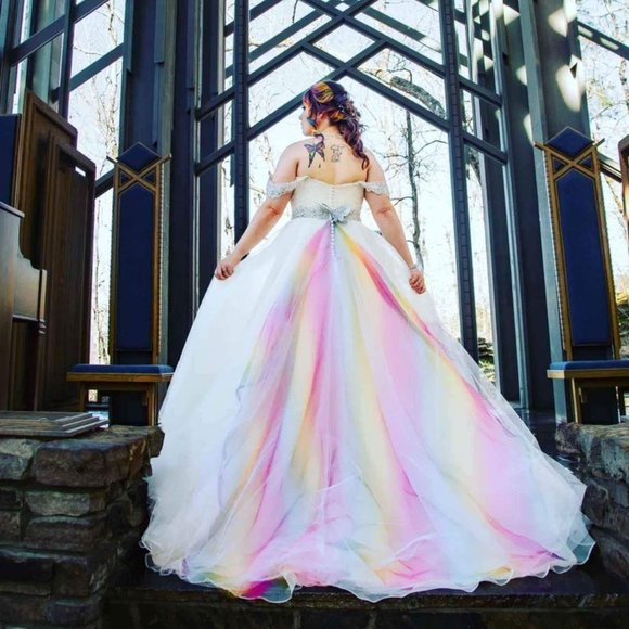 Wedding Dress with EASILY REMOVED BUTTERFLY and Rainbow Train